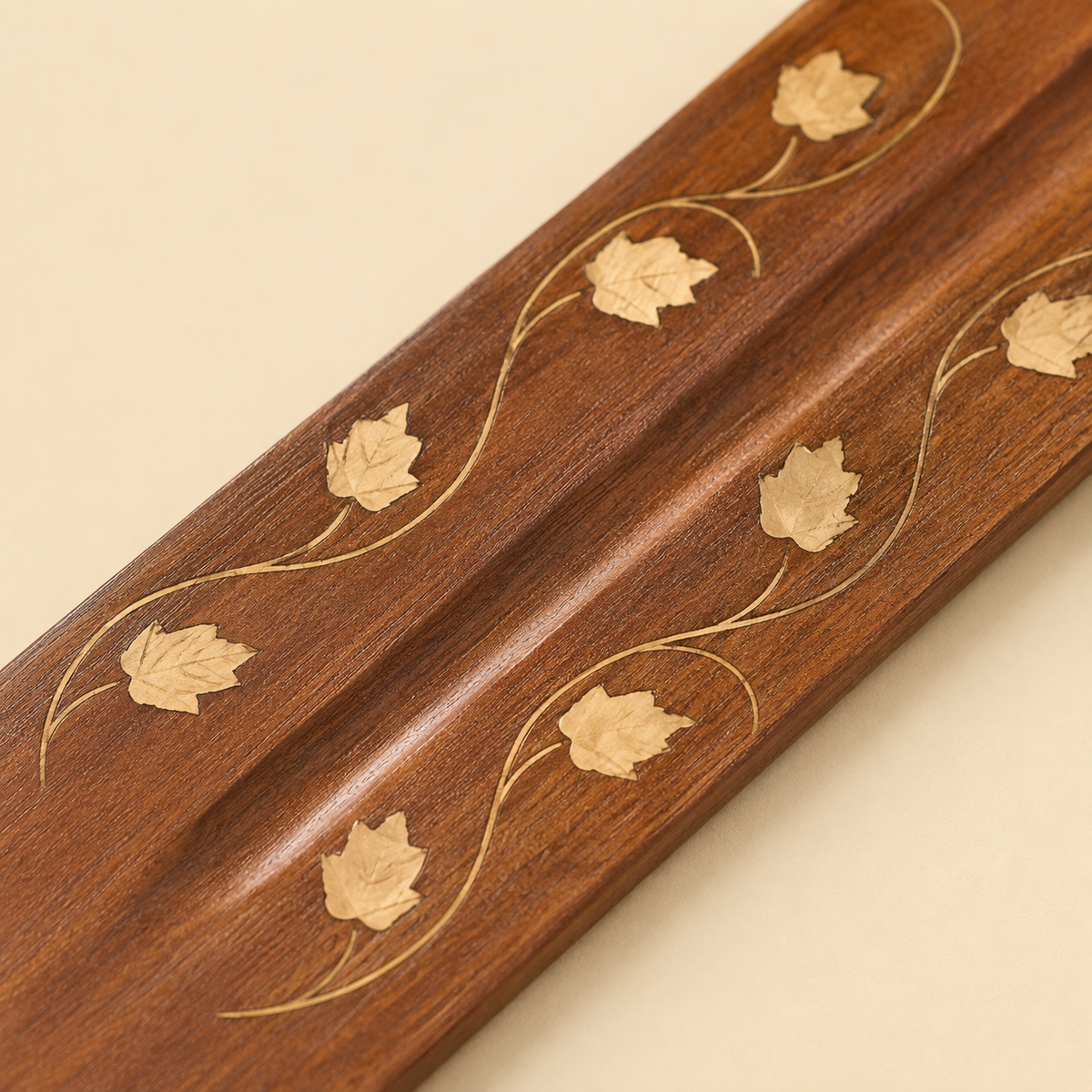 Wooden Floral Brass Inlay Incense Stick Holder
