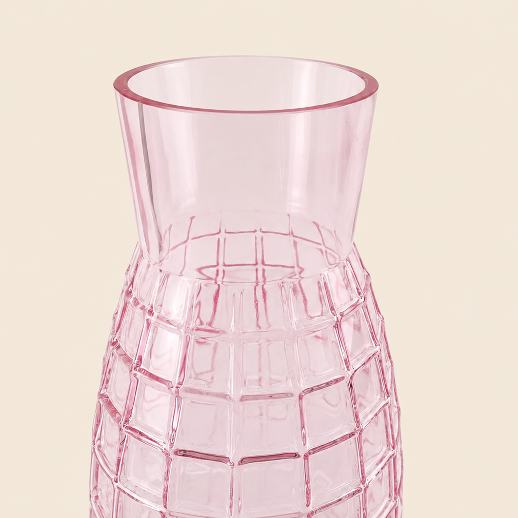 49cm Tall Pink Square Glass Vase