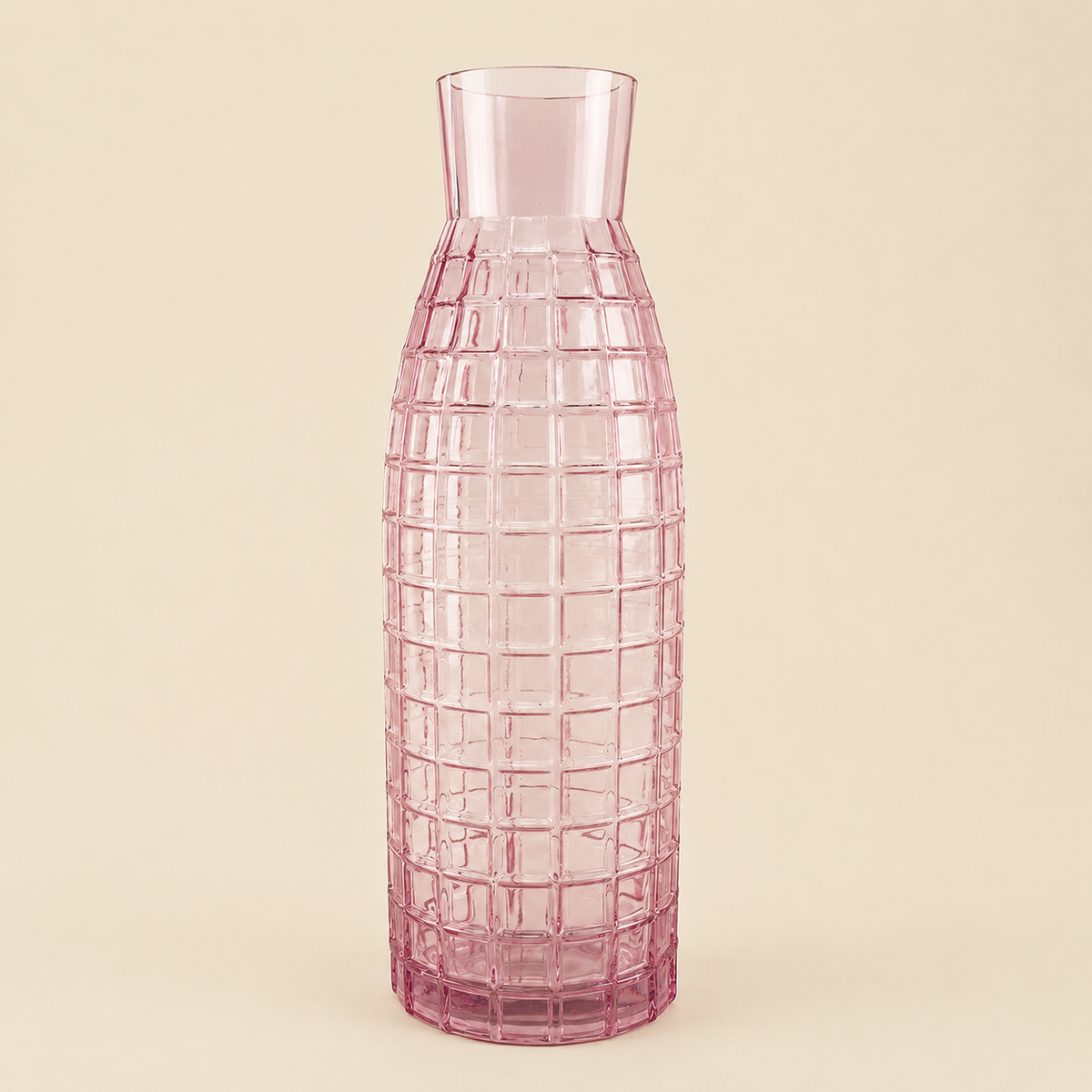 49cm Tall Pink Square Glass Vase