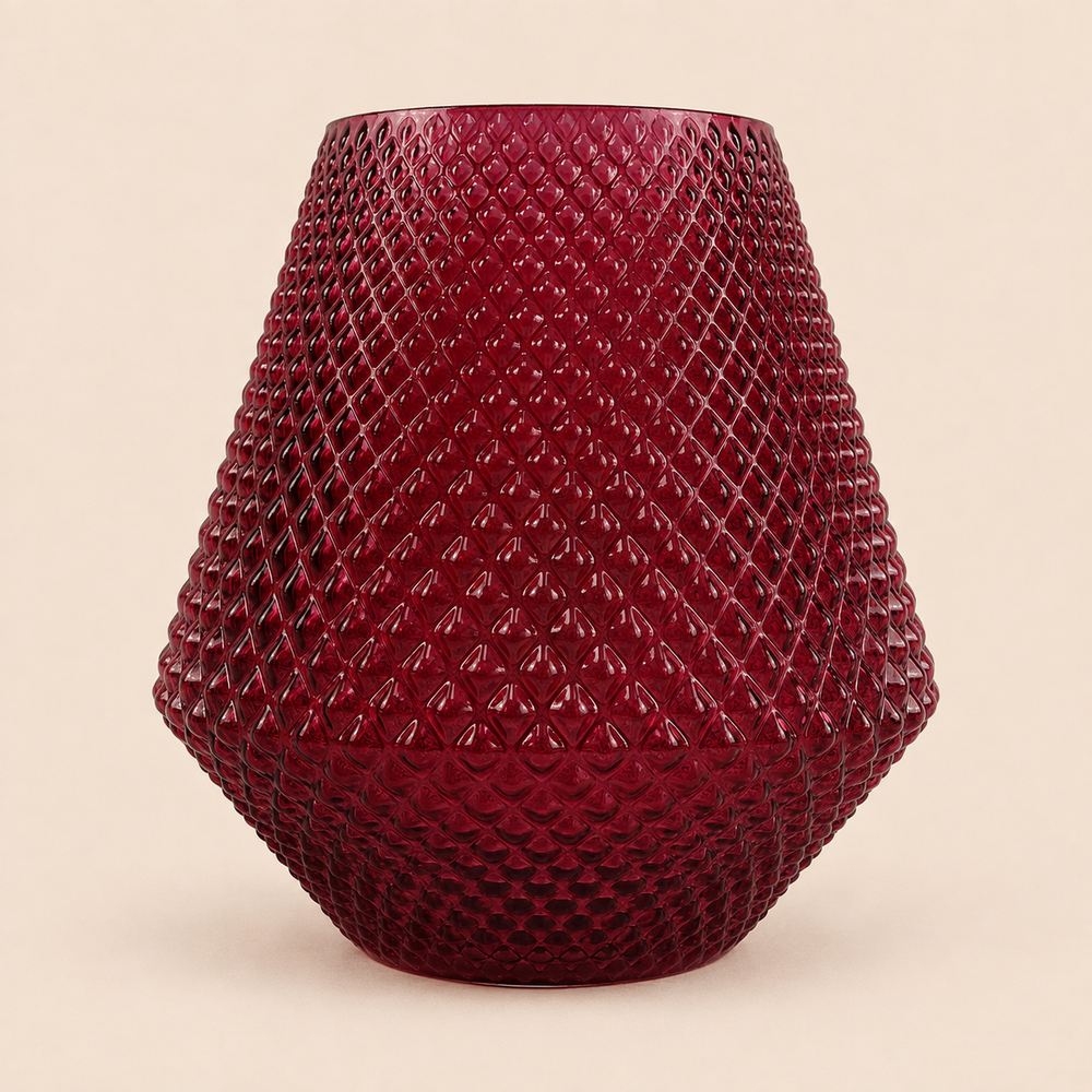 23cm Diamond Embossed Pink Glass Vase