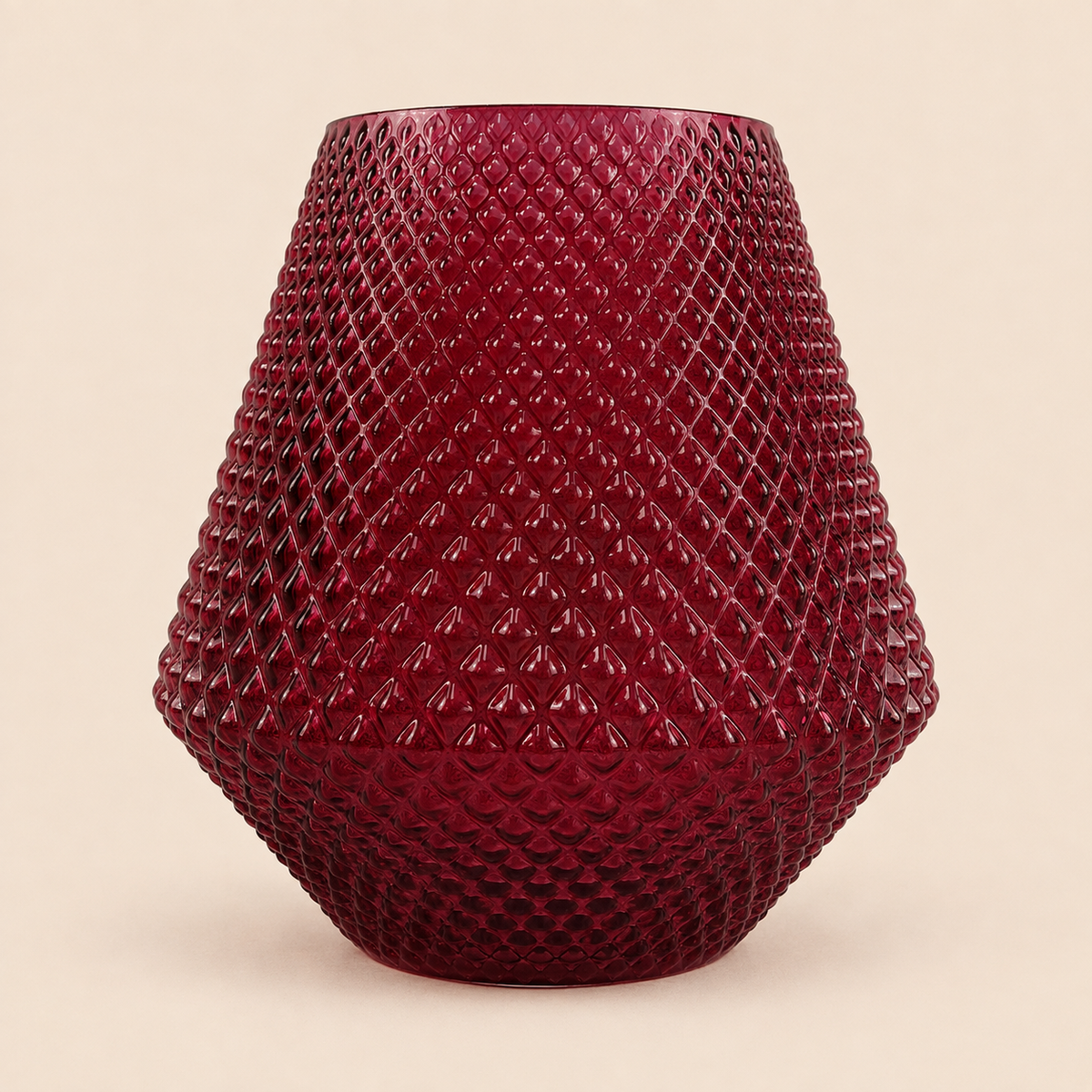 23cm Diamond Embossed Pink Glass Vase