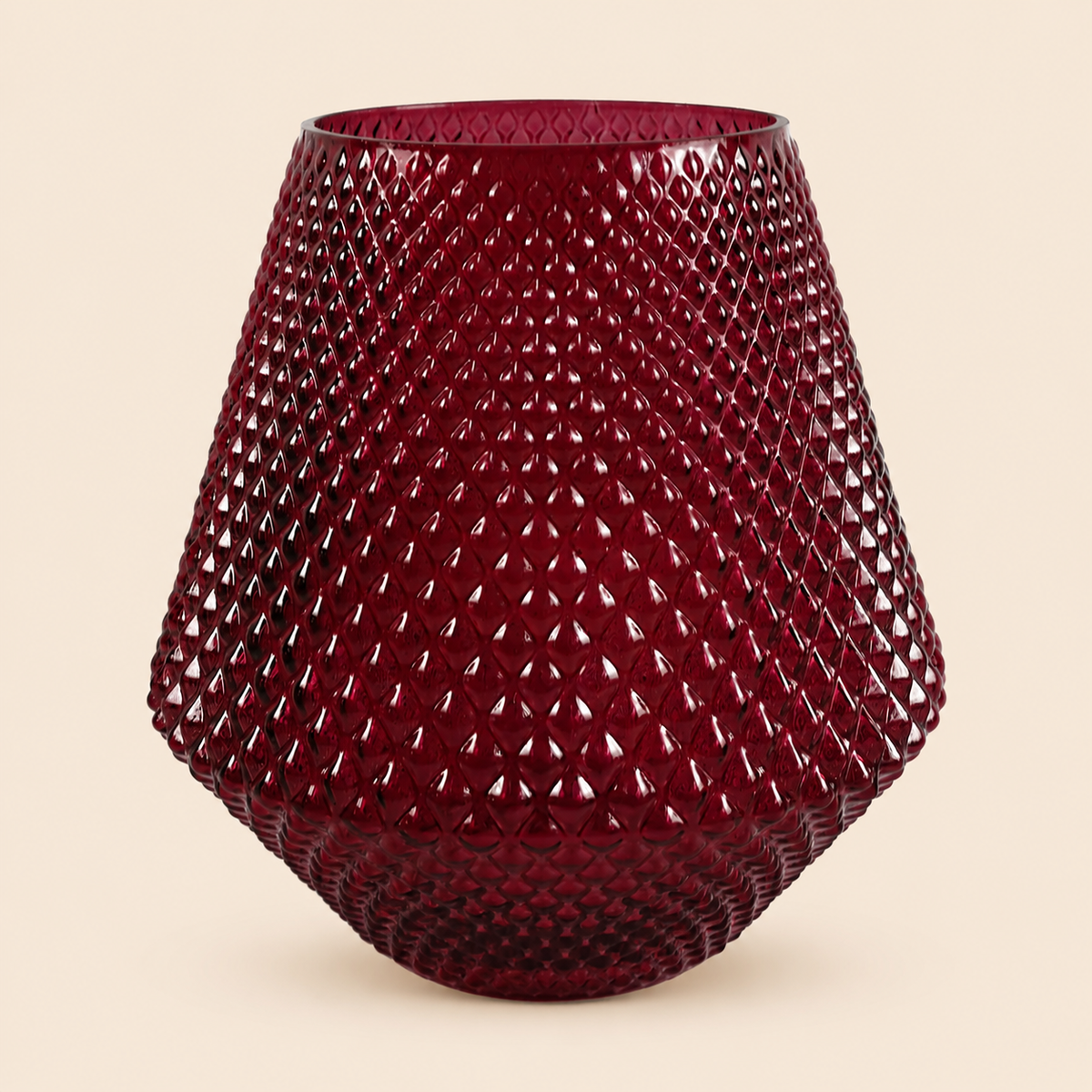 23cm Diamond Embossed Pink Glass Vase