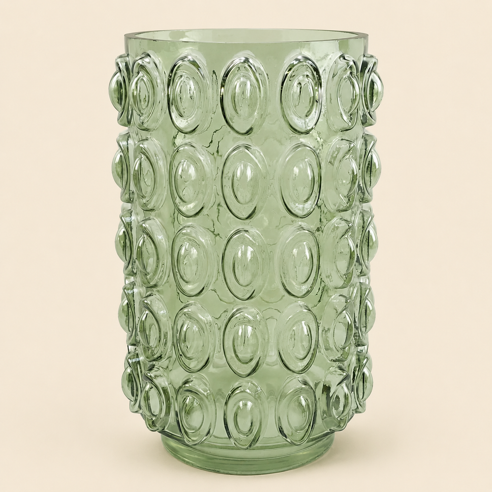 30cm Green Retro Bubble Glass Vase